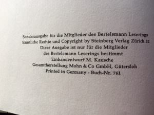 Titelseite mit Verlagsangaben: Auf Messers Schneide von William Somerset Maugham, Bertelsmann Lesering